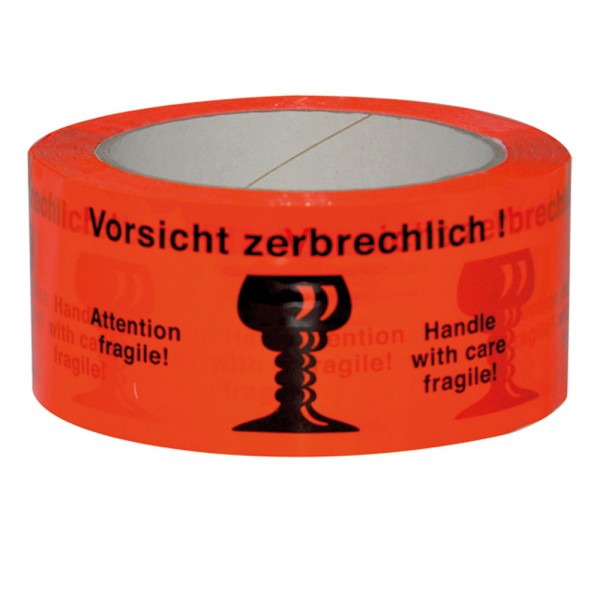 Paketband rot "Vorsicht Zerbrechlich" 50mm 66Meter