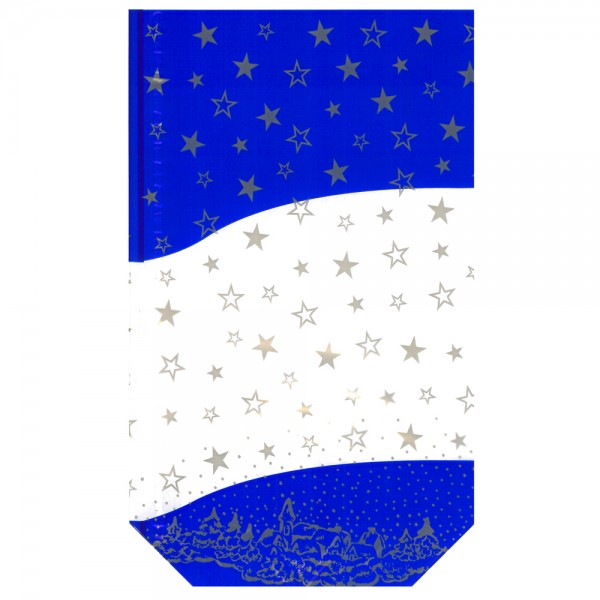 Klarsichtbodenbeutel PP blau goldene Sterne 180 x 300 mm